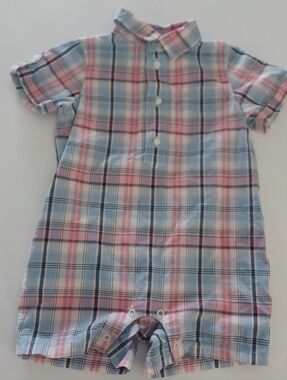 Janie And Jack Madras Plaid Romper Boys Sz 6/12M